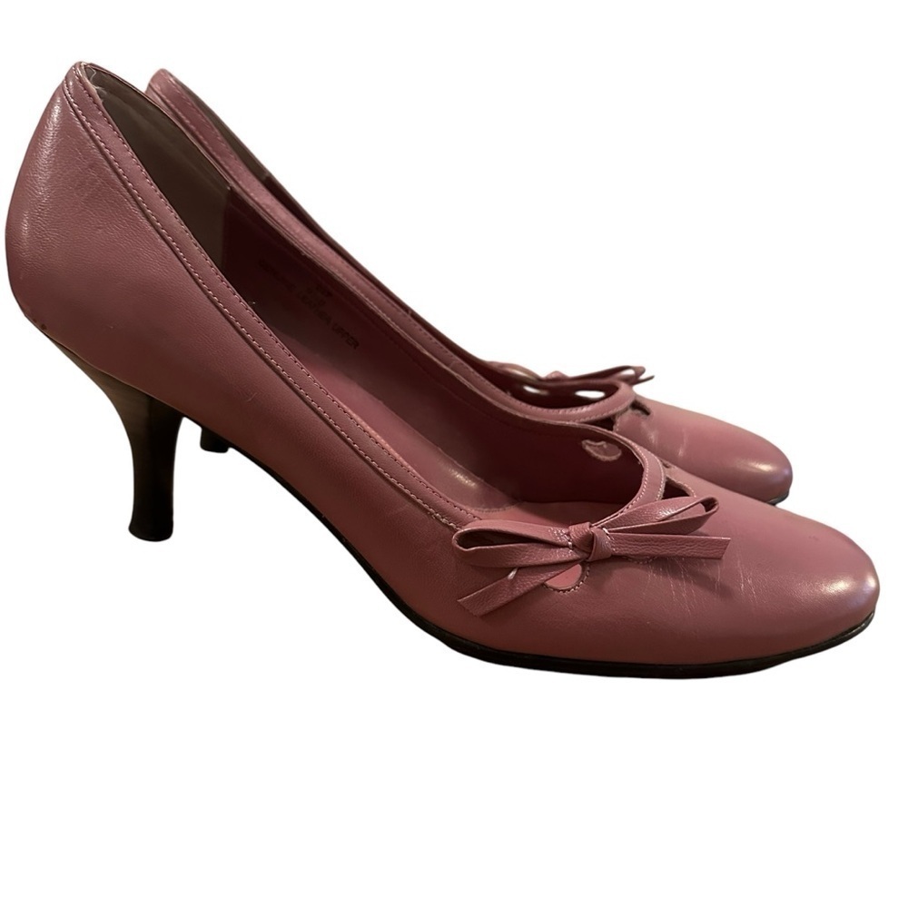 Carlos Falchi F Studio Vintage Round Toe Bow Detail Leather Heels Pumps in Mauve